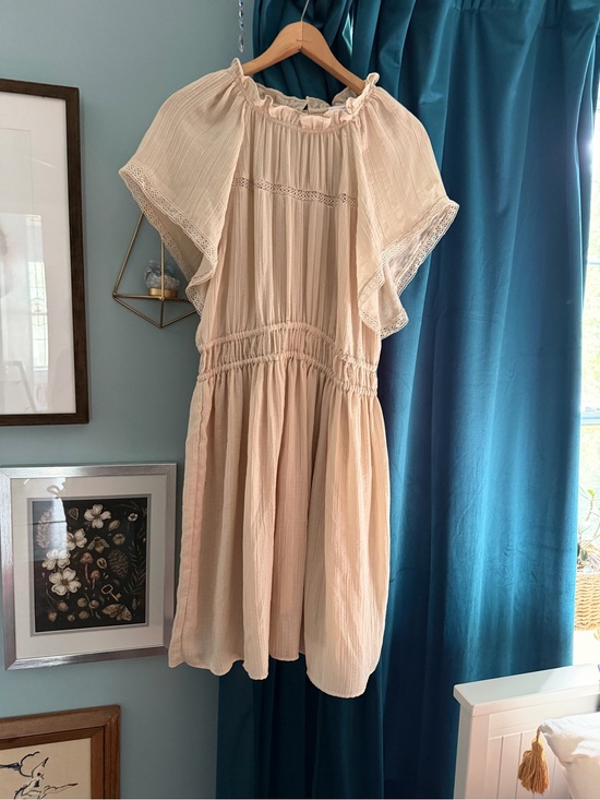 Current Air Dresses & Skirts - Current Air Los Angeles M Cream Crinkle Dress Crochet Trim Sleeve Boho
